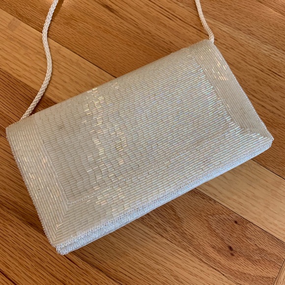 White Beaded Evening Purse - Picture 1 of 5